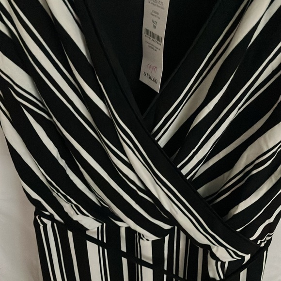 White House Black Market: White/Black stripe faux wrap MAXI dress- side slits-10 - Picture 12 of 16